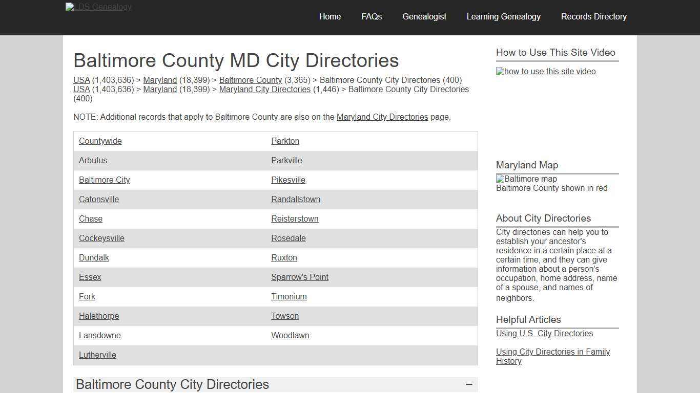 Baltimore County MD City Directories
