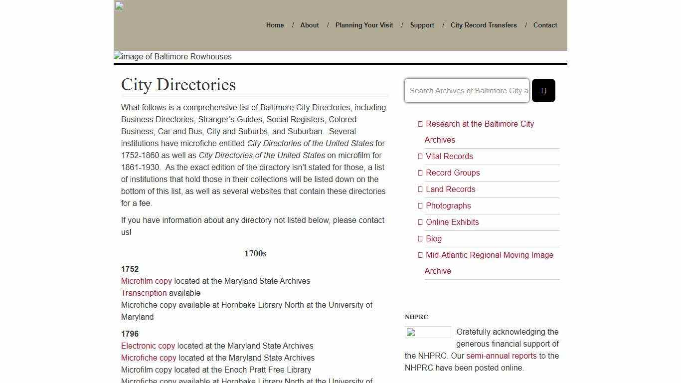 The Baltimore City Archives - City Directories